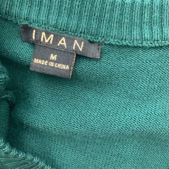 Iman Green Long Sleeve Gold Button Shoulder Women Sweater Size M - Picture 7 of 10